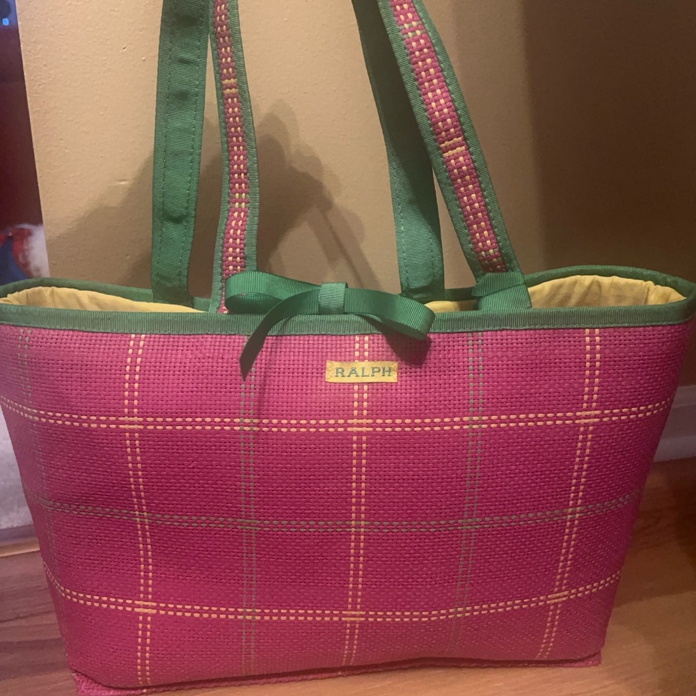 Ralph Lauren Pink and Green Plaid Tote